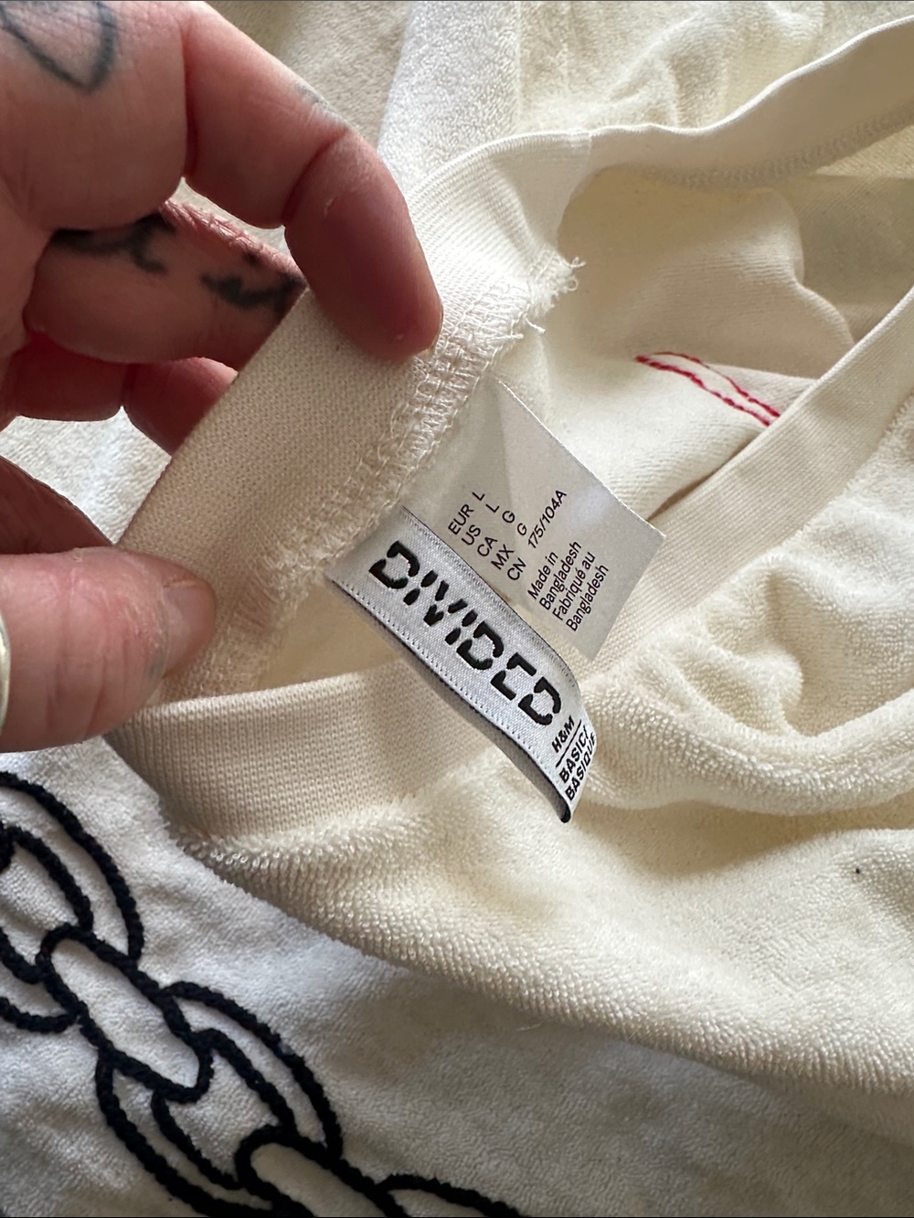 Off white terry crop top with hand embroidered cherry graphic on back - Picture 2 of 5